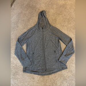 Womens Athleta Gray Zip Up Hoodie Sweatshirt Size Large Thumb Holes